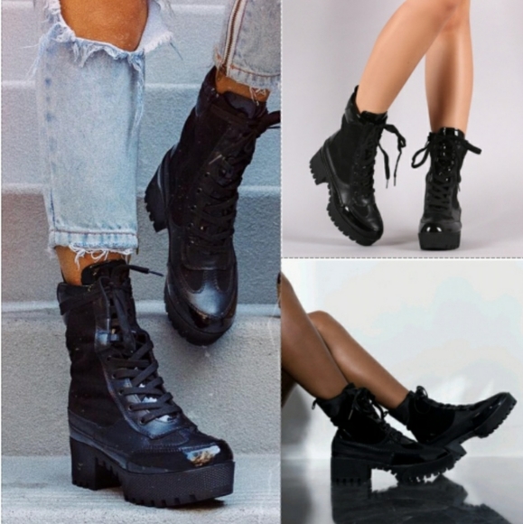 𝙇𝙖𝙨𝙩 𝙎𝙞𝙯 6.5🖤Panel Lace-Up Lug Combat Boot - Picture 6 of 12
